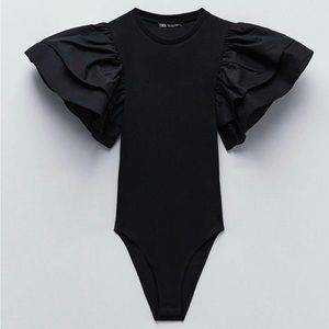 Zara Ruffled Bodysuit in Black Size L